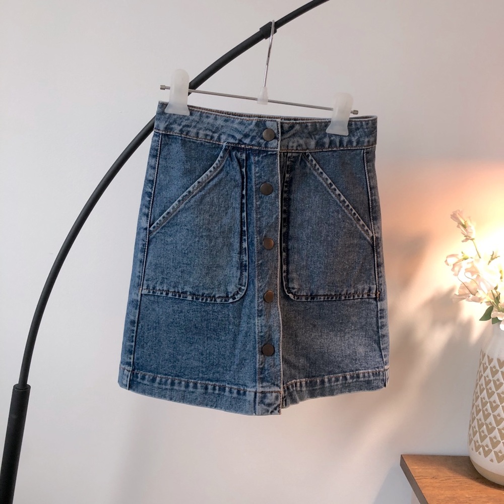 Button down denim skirt